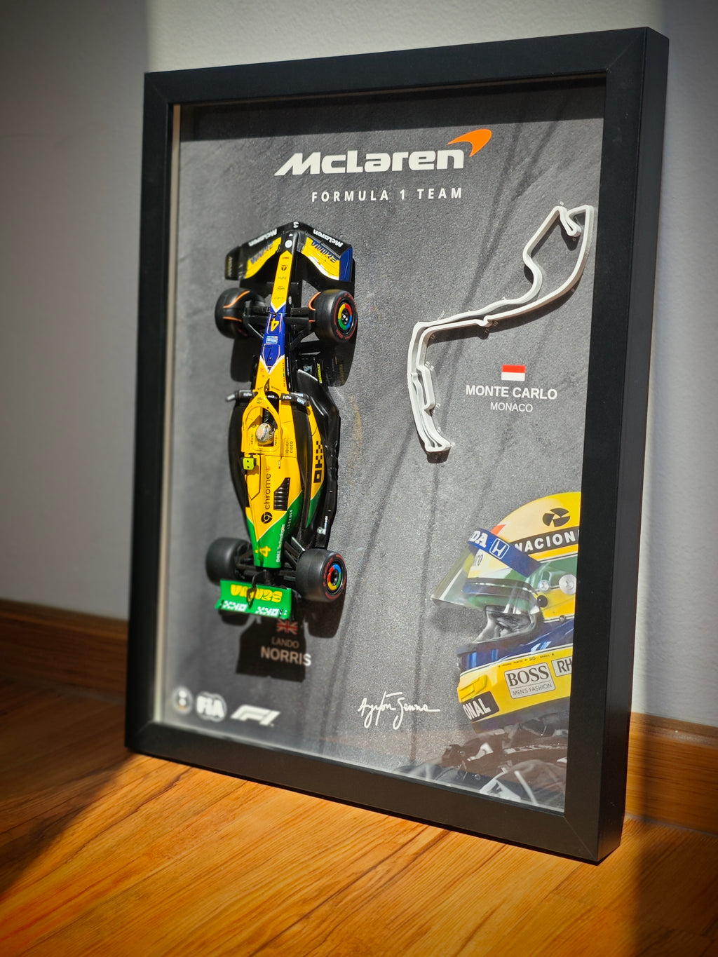 Cuadro decorativo 3D de F1 Lando Norris homenaje a Ayrton Senna