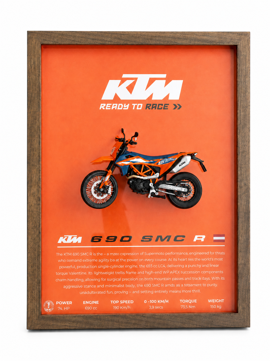 Cuadro Decorativo 3D Supermoto – KTM 690 SMC R | Regalo para Motociclista