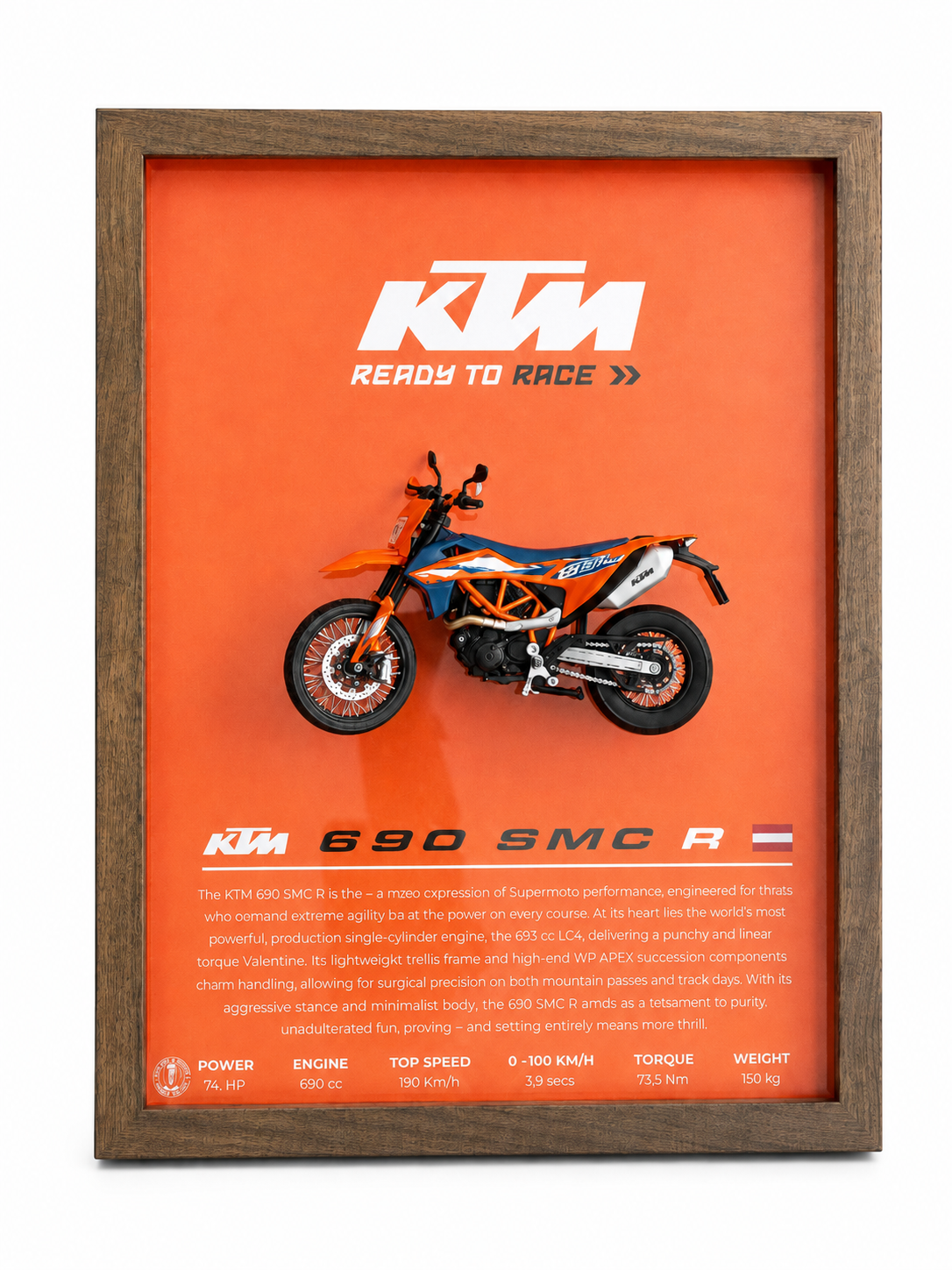 Cuadro Decorativo 3D Supermoto – KTM 690 SMC R | Regalo para Motociclista