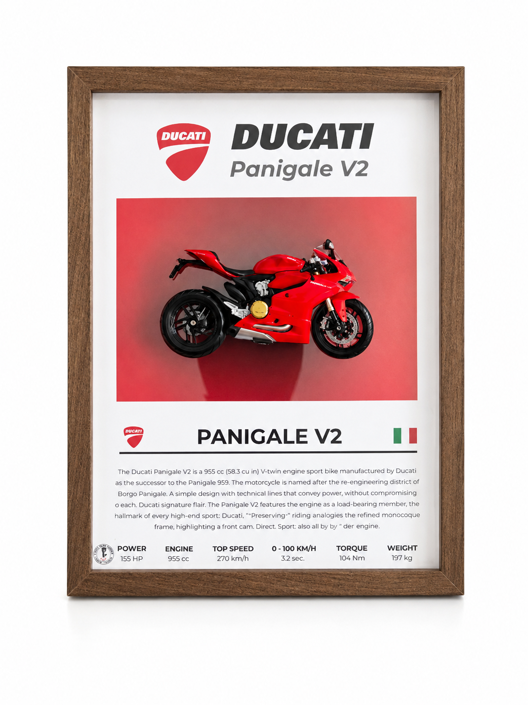 Cuadro Decorativo 3D – Ducati Panigale V2 | Regalo para Fan de Motos Deportivas