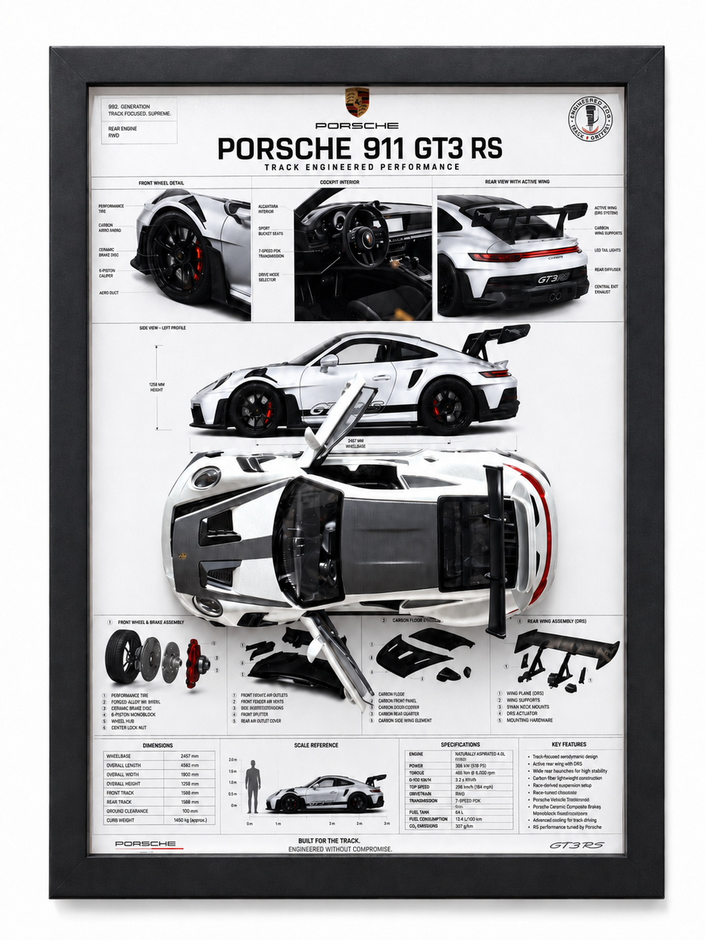 Cuadro Decorativo 3D – Porsche 911 GT3 RS | Deportivo Icónico | Regalo para Fanático de Porsche