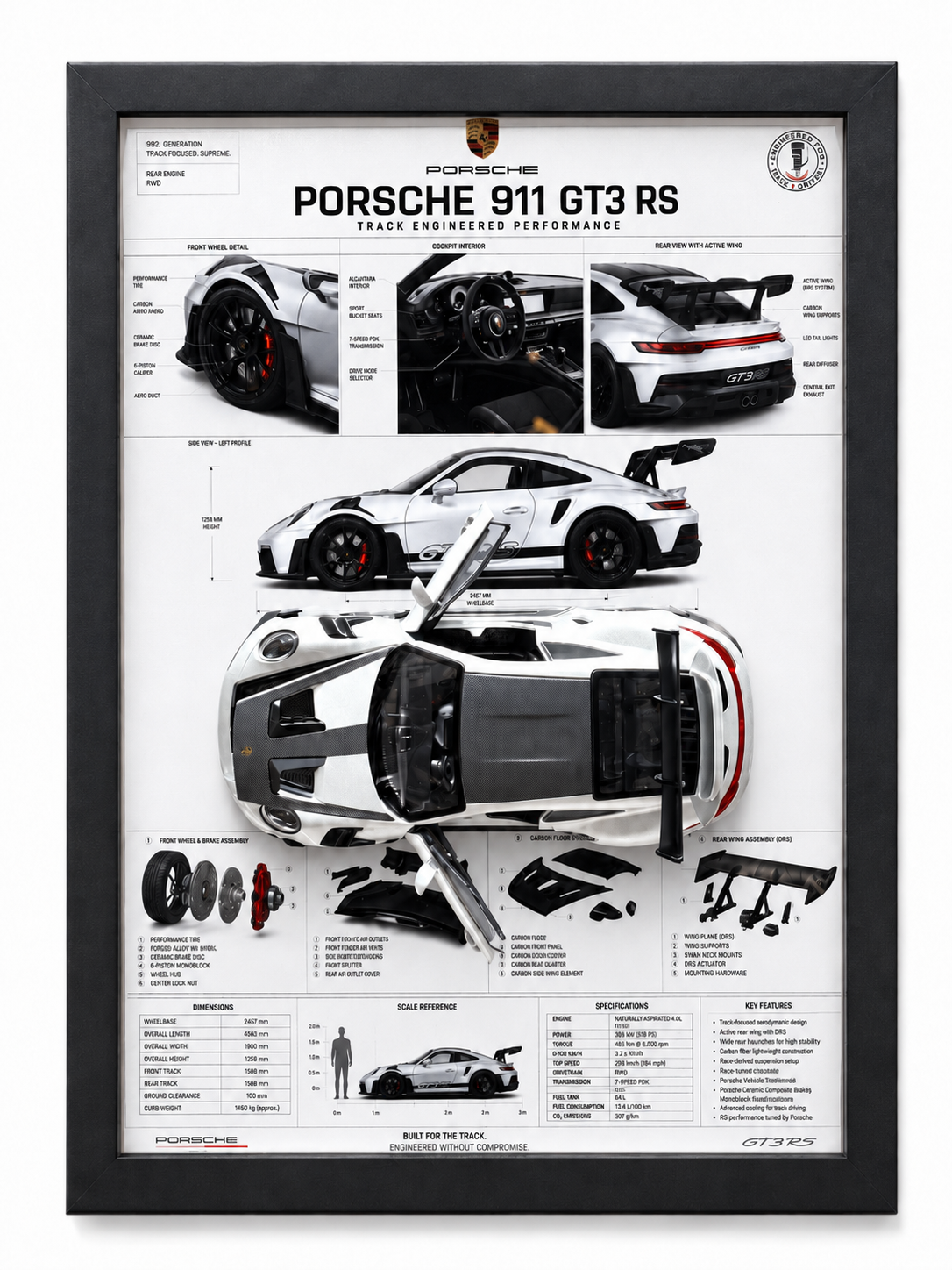 Cuadro Decorativo 3D – Porsche 911 GT3 RS | Deportivo Icónico | Regalo para Fanático de Porsche