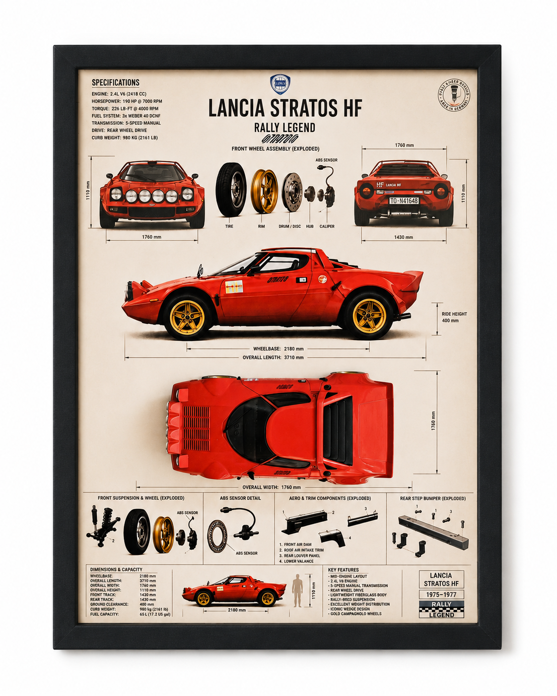 Cuadro Decorativo 3D – Lancia Stratos HF | Auto Clásico de Rally | Regalo Único