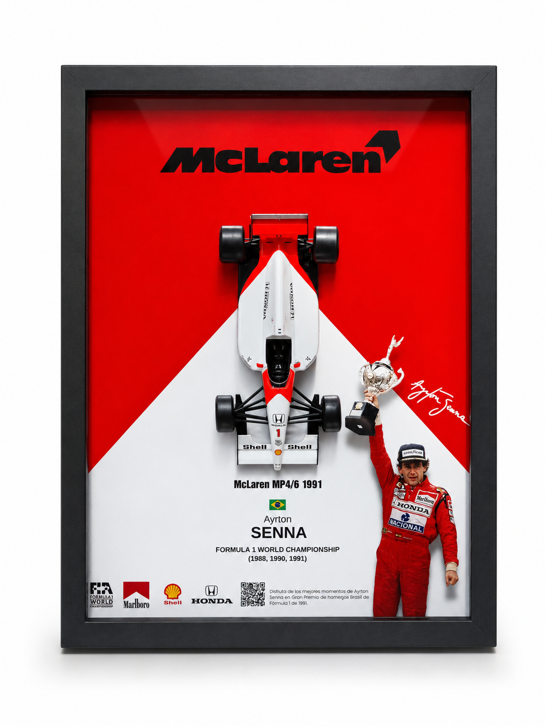 Cuadro Decorativo 3D F1 – Ayrton Senna McLaren MP4/6 1991 | Regalo Coleccionista