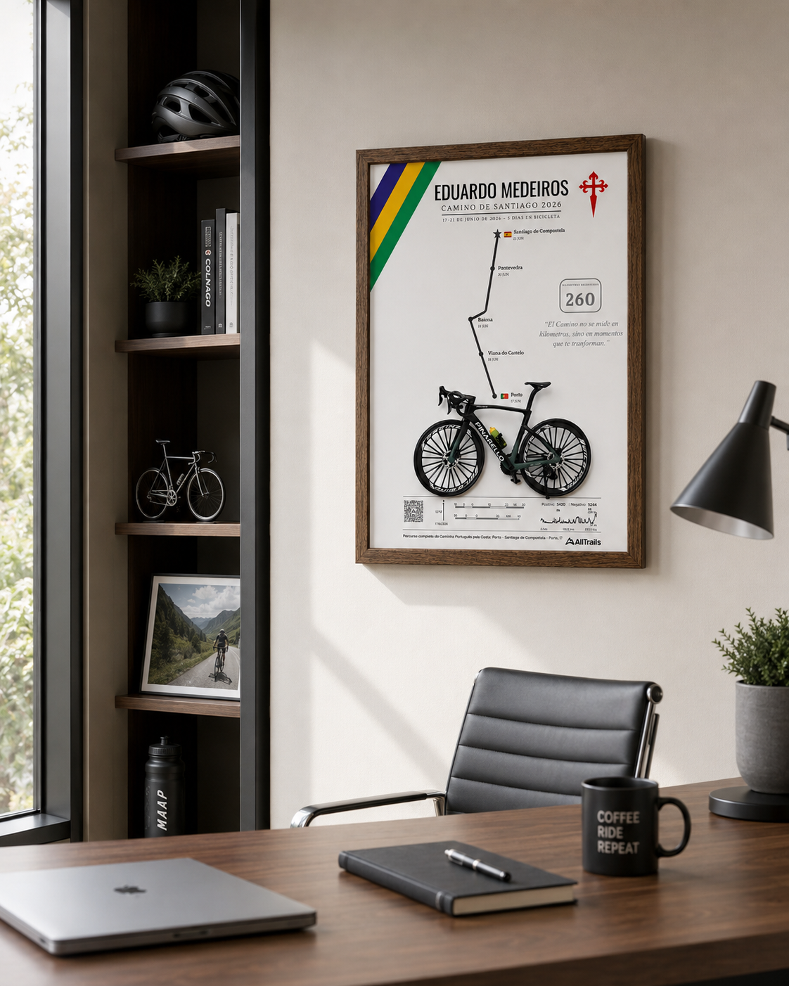 Cuadro Decorativo 3D Bicicleta de Ruta – “Camino de Santiago” | Regalo para Ciclista
