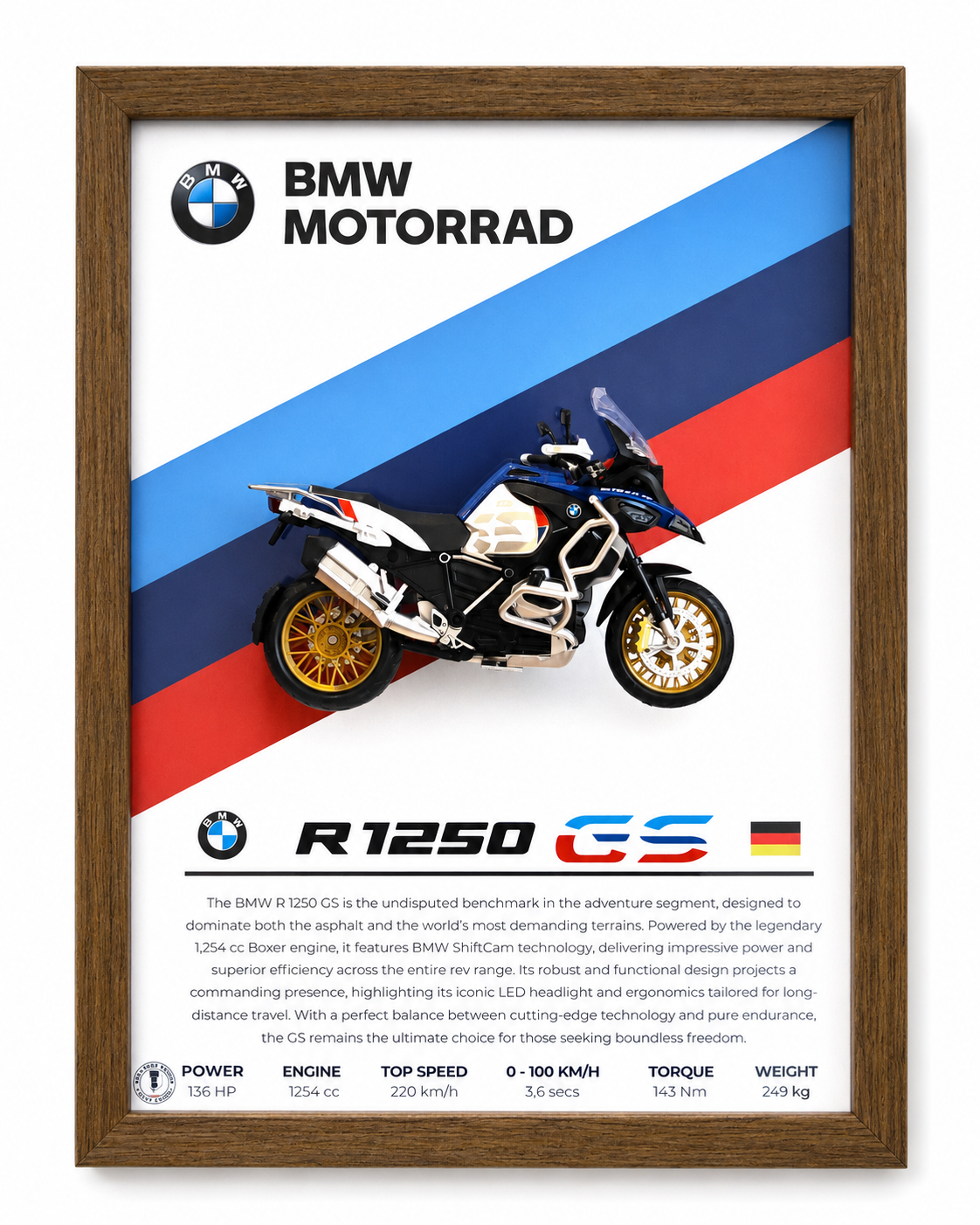 Cuadro Decorativo 3D – BMW R 1250 GS | Regalo para Motociclista Aventurero