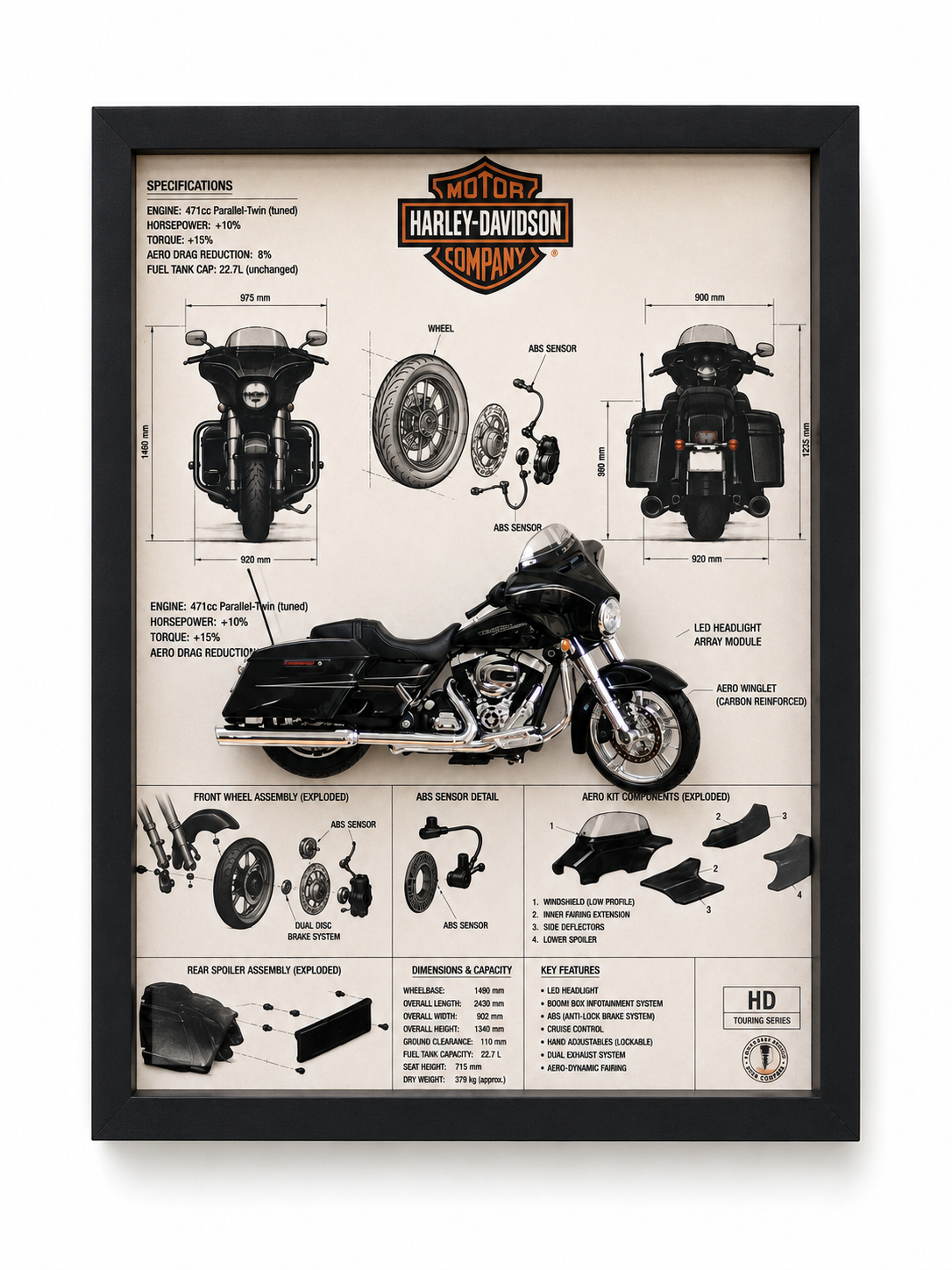 Cuadro Decorativo 3D – Harley-Davidson Street Glide Especial | Regalo para Biker