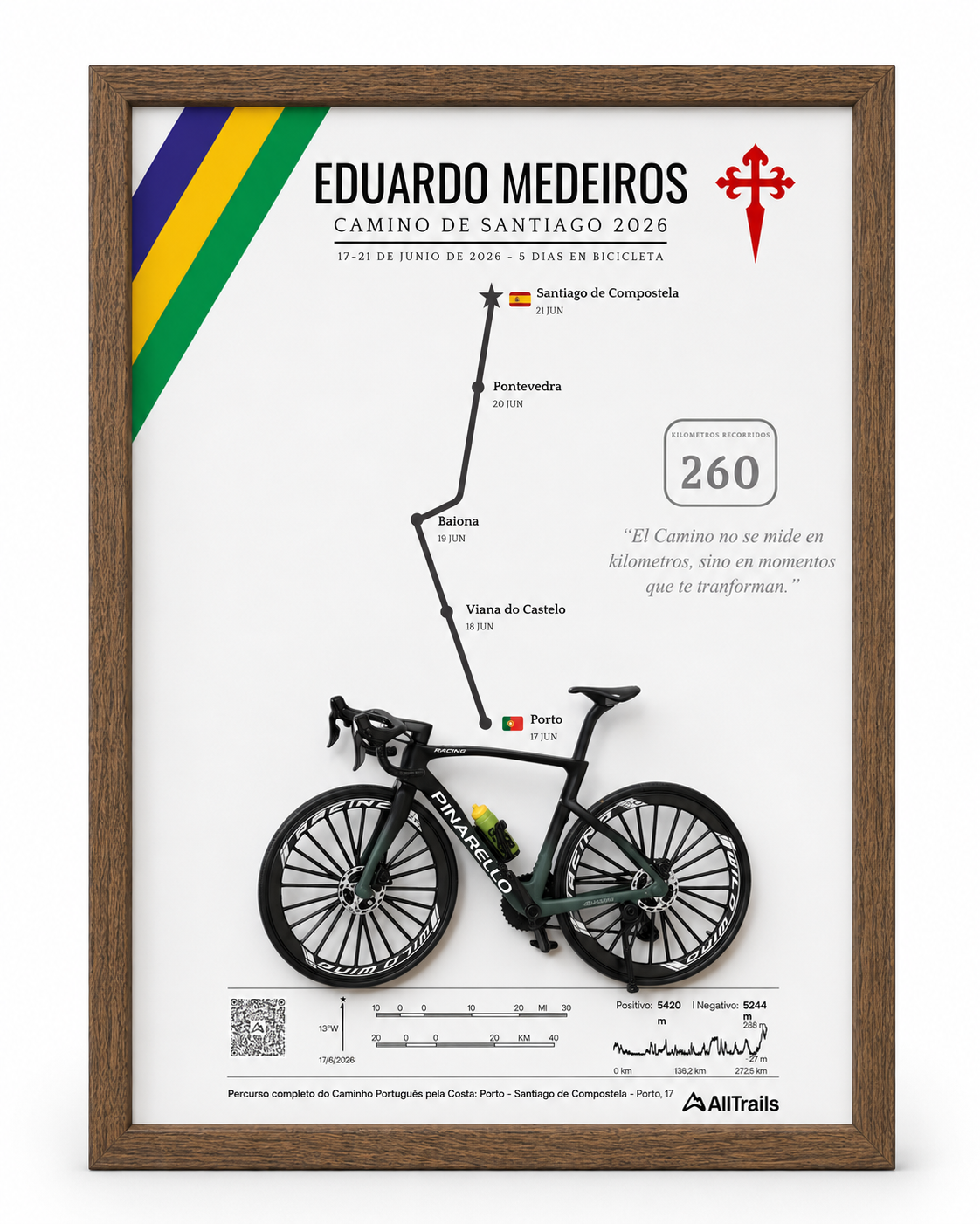 Cuadro Decorativo 3D Bicicleta de Ruta – “Camino de Santiago” | Regalo para Ciclista