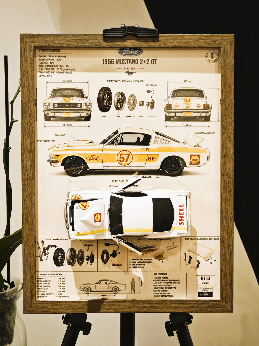 Cuadro Decorativo 3D Ford Mustang 2+2 GT 1966
