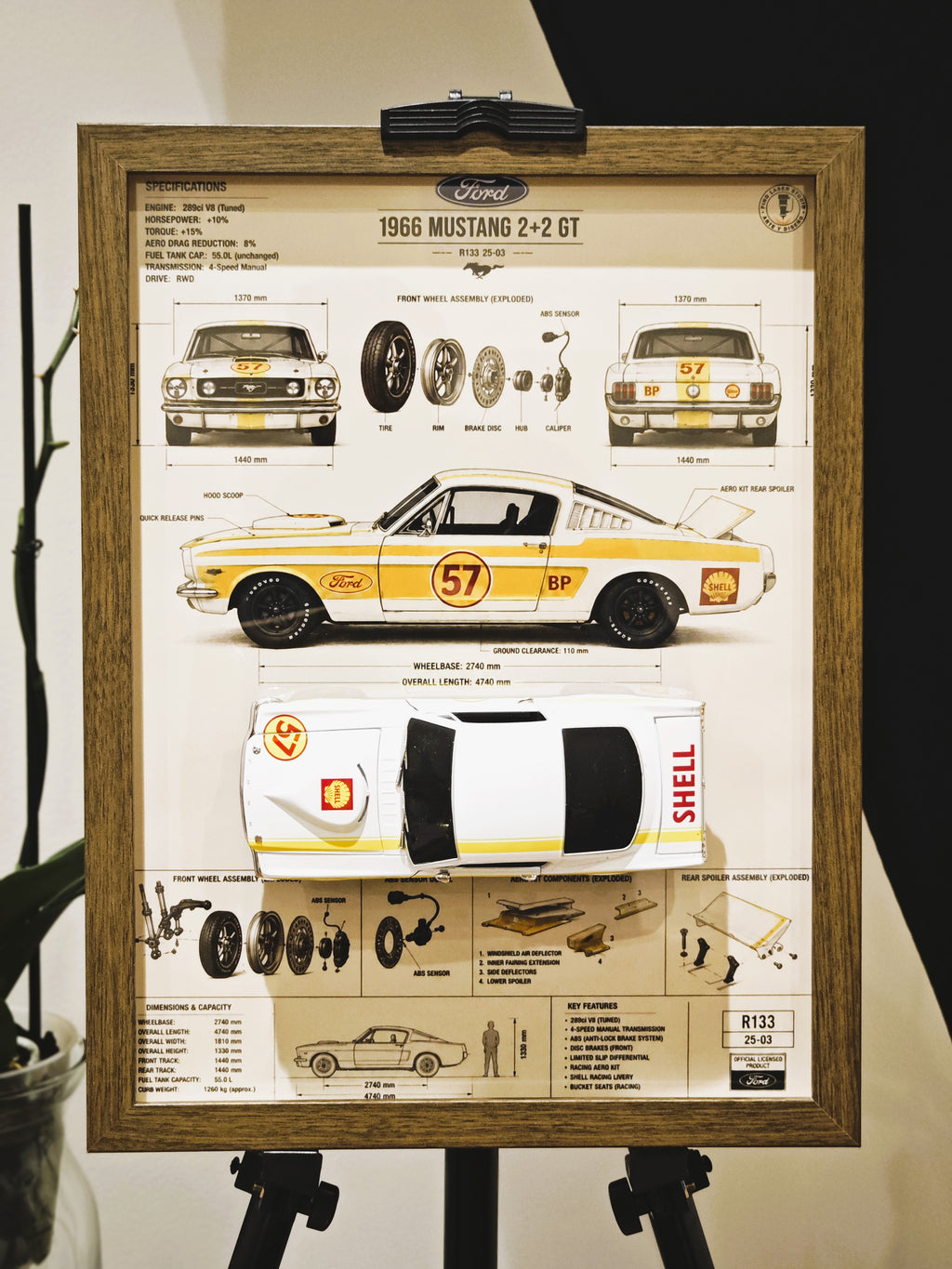 Cuadro Decorativo 3D Ford Mustang 2+2 GT 1966