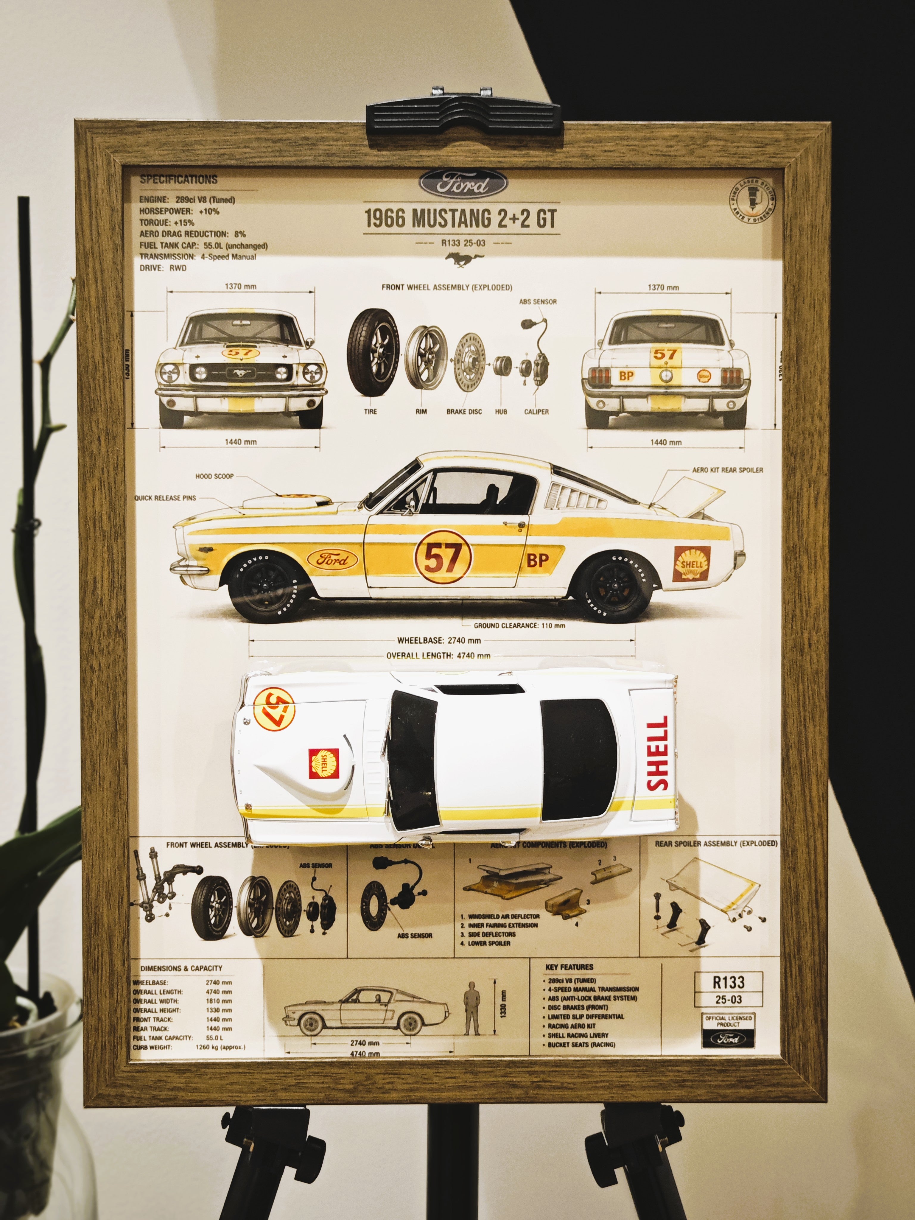 Cuadro Decorativo 3D Ford Mustang 2+2 GT 1966