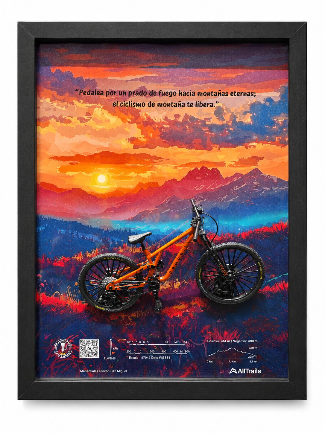 Cuadro Decorativo 3D MTB – “Prado de Fuego” | Decoración Única | Regalo para Ciclista